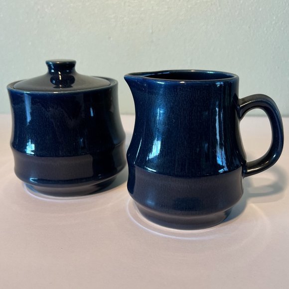 Cobalt Blue Stoneware Creamer & Covered Sugar Bowl Set ~ Made in Japan - Picture 2 of 9